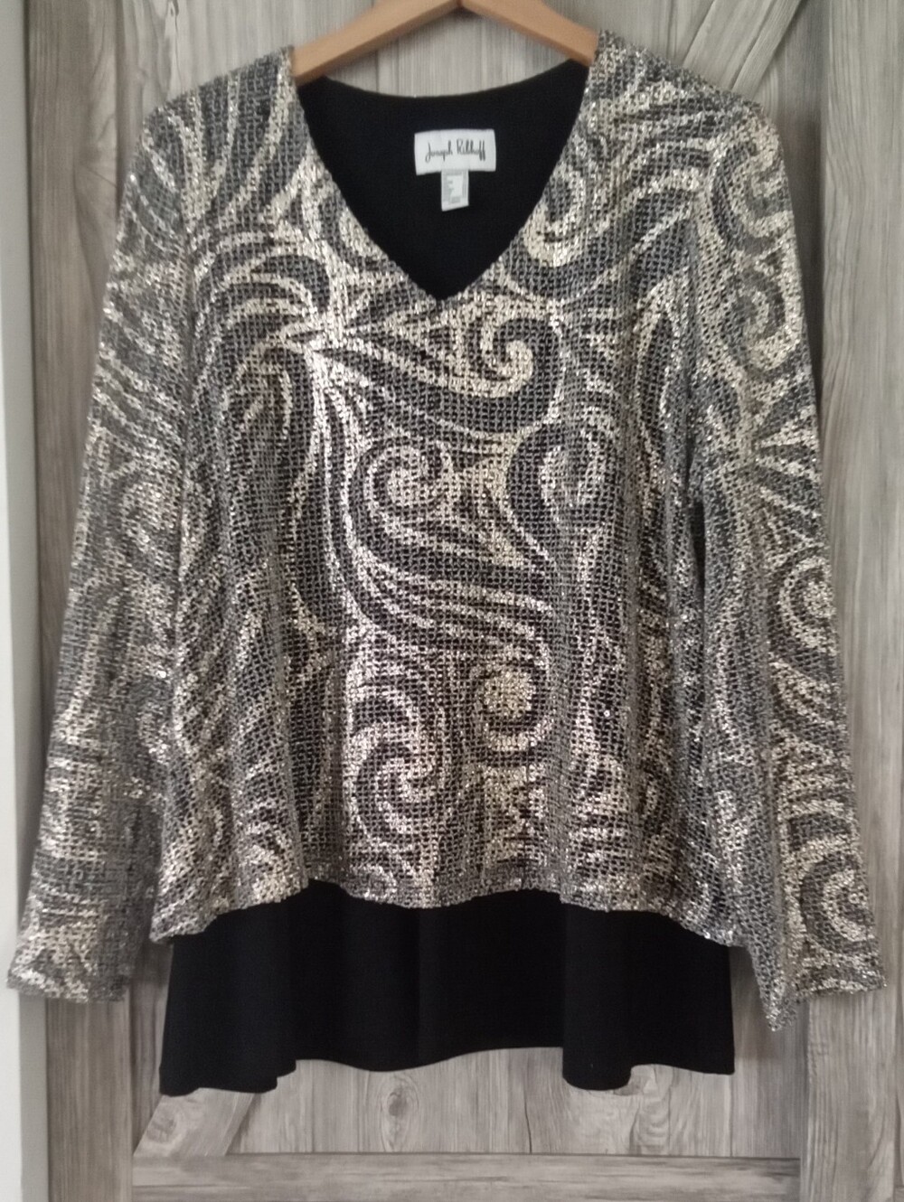 Joseph Ribkoff Black Gold Mesh Layered Tunic 14/16 - Picture 3 of 9